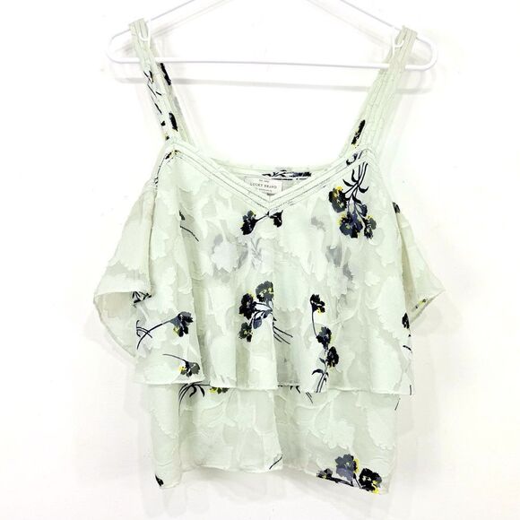 Lucky Brand Pale Blue Navy Blue Floral Print Cold Shoulder Flowy Romantic Blouse - Picture 4 of 14